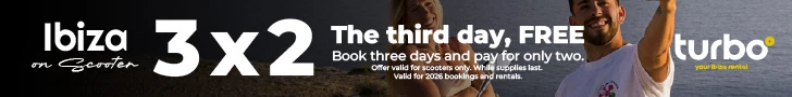 3x2 on scooters in Ibiza: the third day is free. Book three days and pay for two.