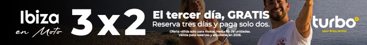 3x2 en motos en Ibiza: el tercer día, gratis. Reserva tres días y paga solo dos.